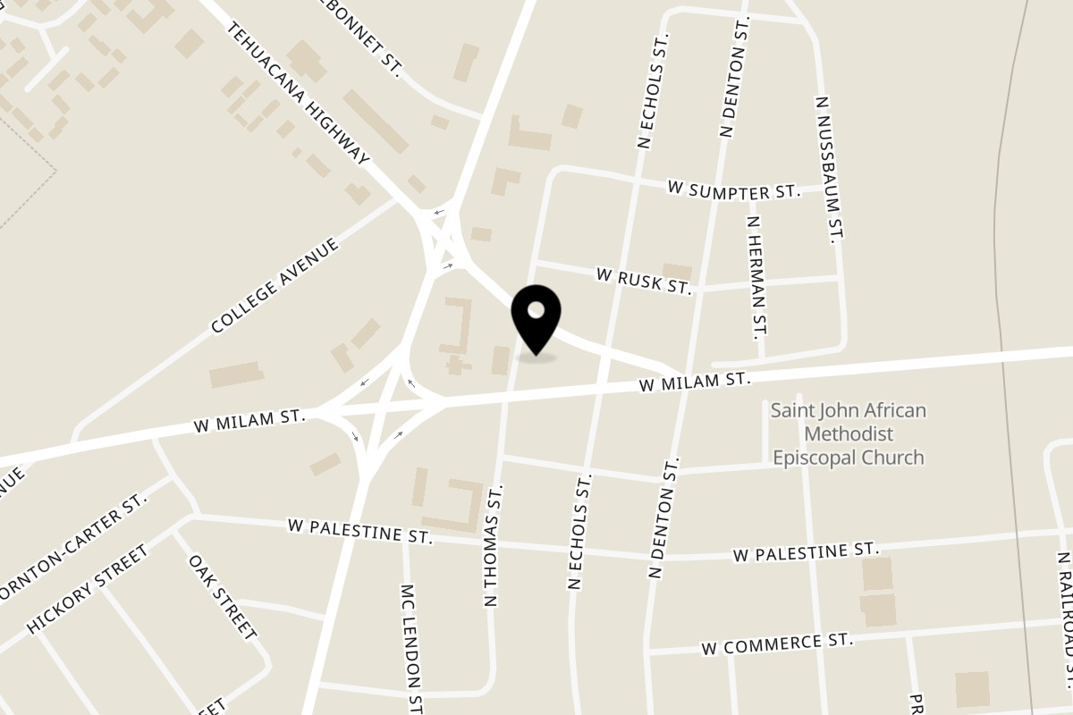 Map showing the location of Montes Burritos Mexia on 506 W Milam St in Mexia